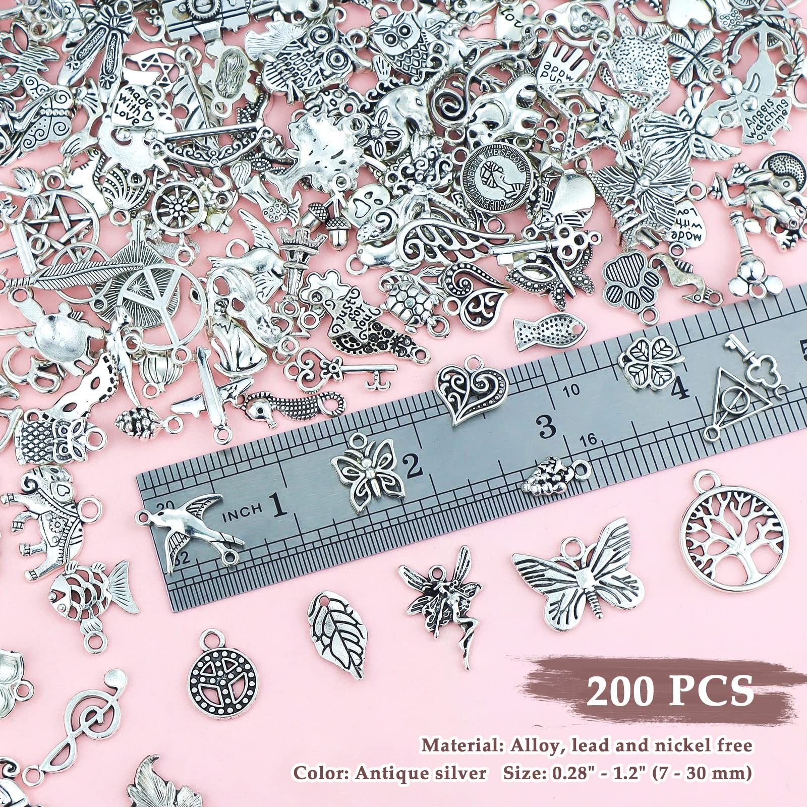 200 PCS Wholesale Bulk Lots Jewelry Making Charms Mixed Smooth Tibetan Silver Me