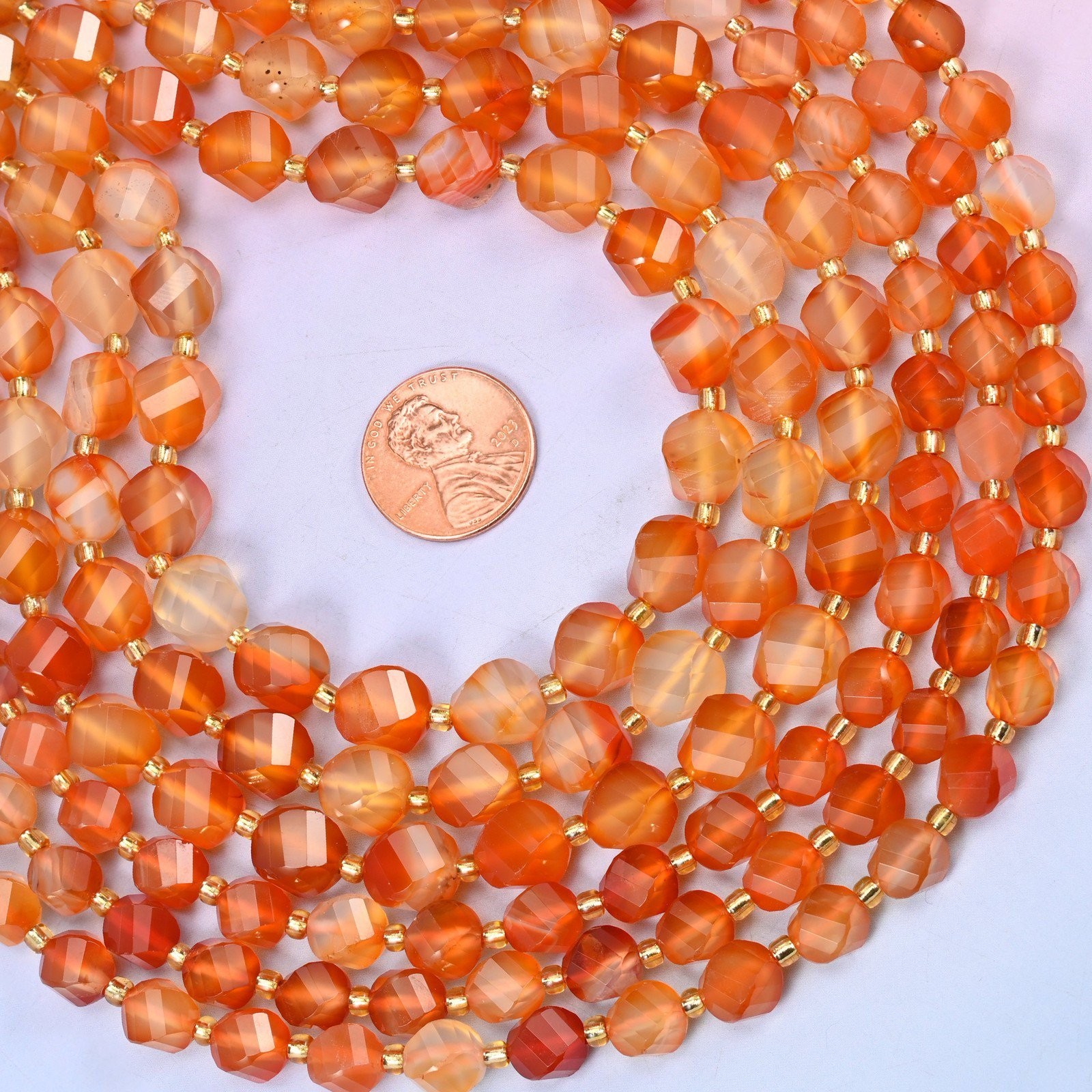 Orange Carnelian Faceted Spiral Twist Beads: Size 8mm 10mm, Jewelry Making