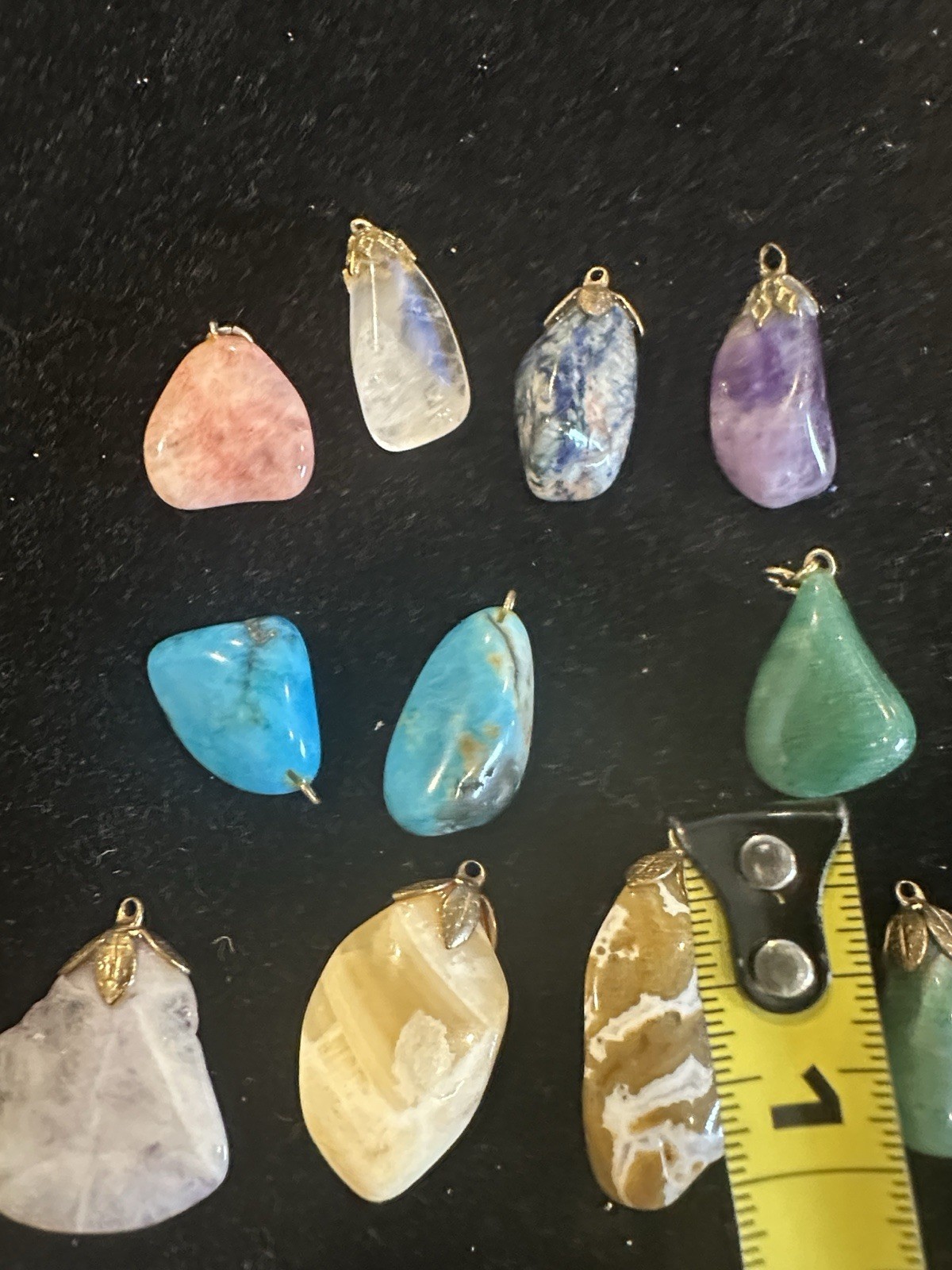Vintage 1970s Estate Mixed Gemstone Pendant Lot – 11 Pieces – Polished Stones