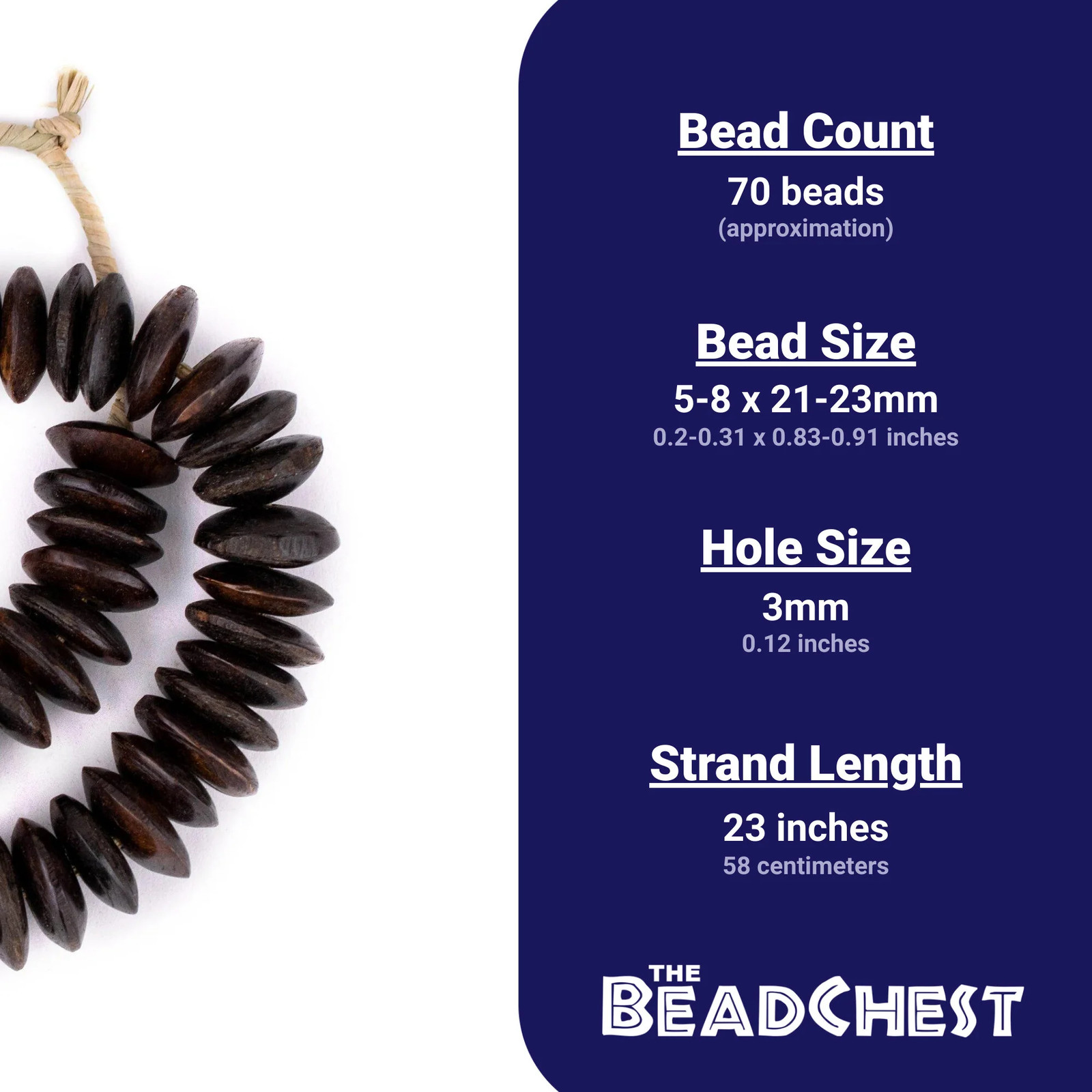 Dark Brown Kenya Bone Beads Saucer 22mm African Large Hole 23 Inch Strand