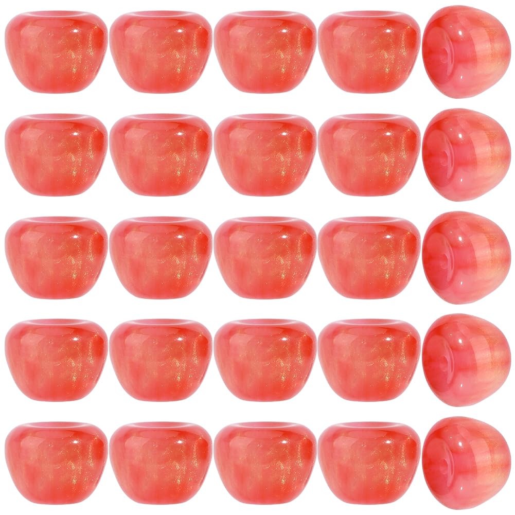 PONABEADIY 1 Box 100pcs Pink Apples Resin Beads with Glitter Powders Fruit Sh…