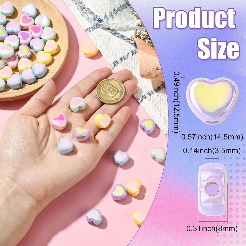 50Pcs Acrylic Heart Beads Love Beads for DIY Bracelet Jewellery Jewelry Making
