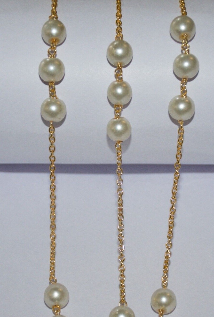 Bulk beaded jewelry making chain, 8mm pearl glass beads rosary, craft body chain
