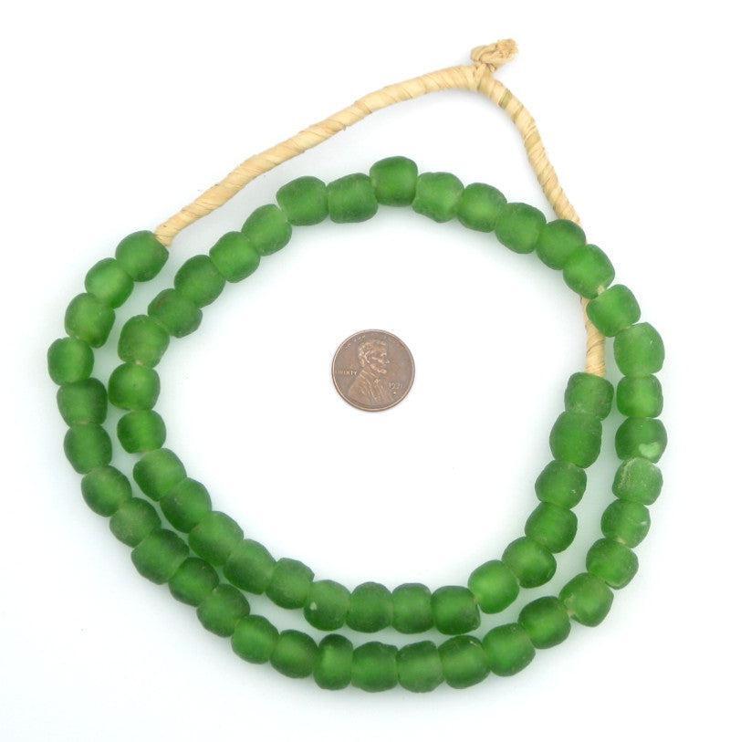 Green Recycled Glass Beads 11mm Ghana African Sea Glass Round Large Hole