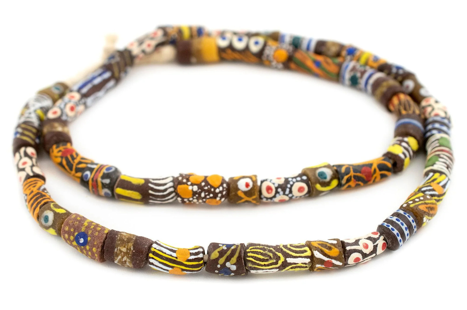 Brown Medley Krobo Beads 11mm Ghana African Cylinder Glass Large Hole Handmade