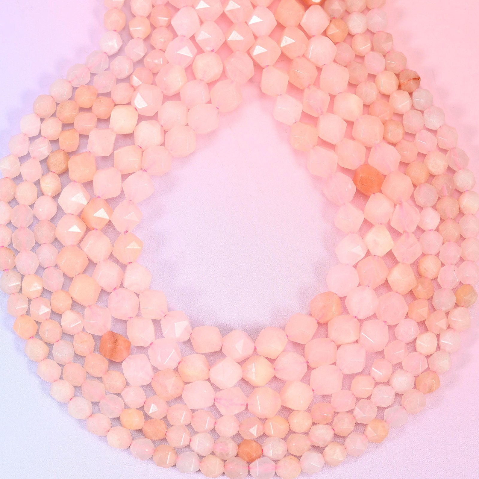 Pink Aventurine Beads: Faceted Diamond Star Cut, 6-10mm, 15.5 inch Strand