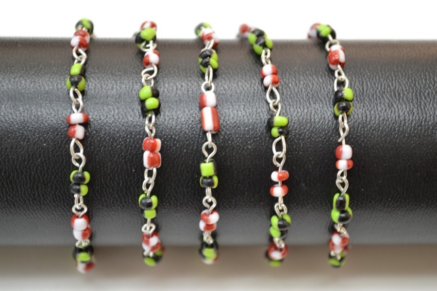1 METER GLASS BEADS BEADED SILVER PLATED CHAIN 4MM #T-1274