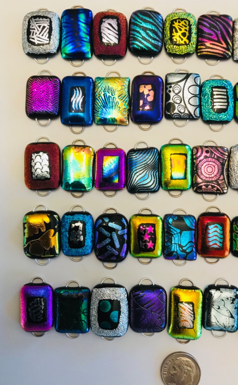 Handmade – 50 Dichroic Glass Fused Links! 2 Hoops – 50 different – Regular size