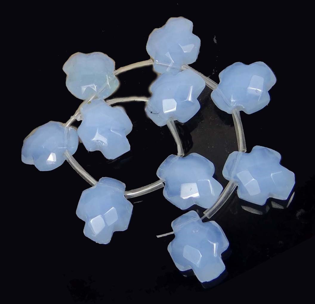16mm Blue Sapphire Chalcedony Glass Cross drop Beads (10)
