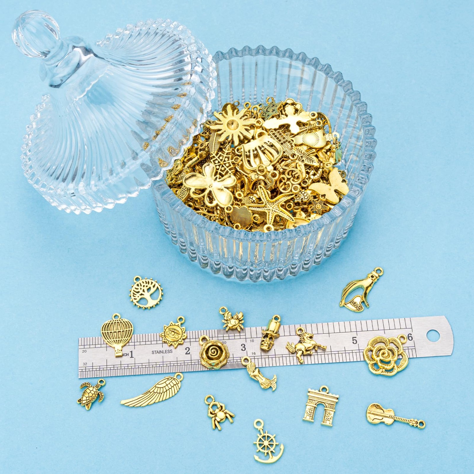 460 Pcs Assorted Jewelry Making Charms – Antique Gold Metal Pendants for Bracele