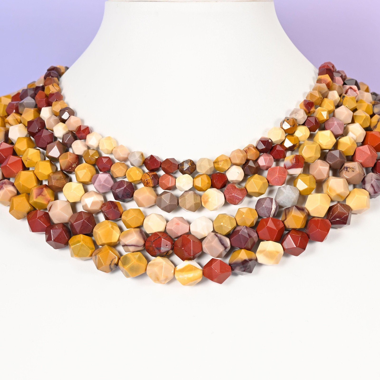 Mookaite Jasper Beads: Faceted Diamond Star Cut, 6-10mm, 15.5 inch Strand