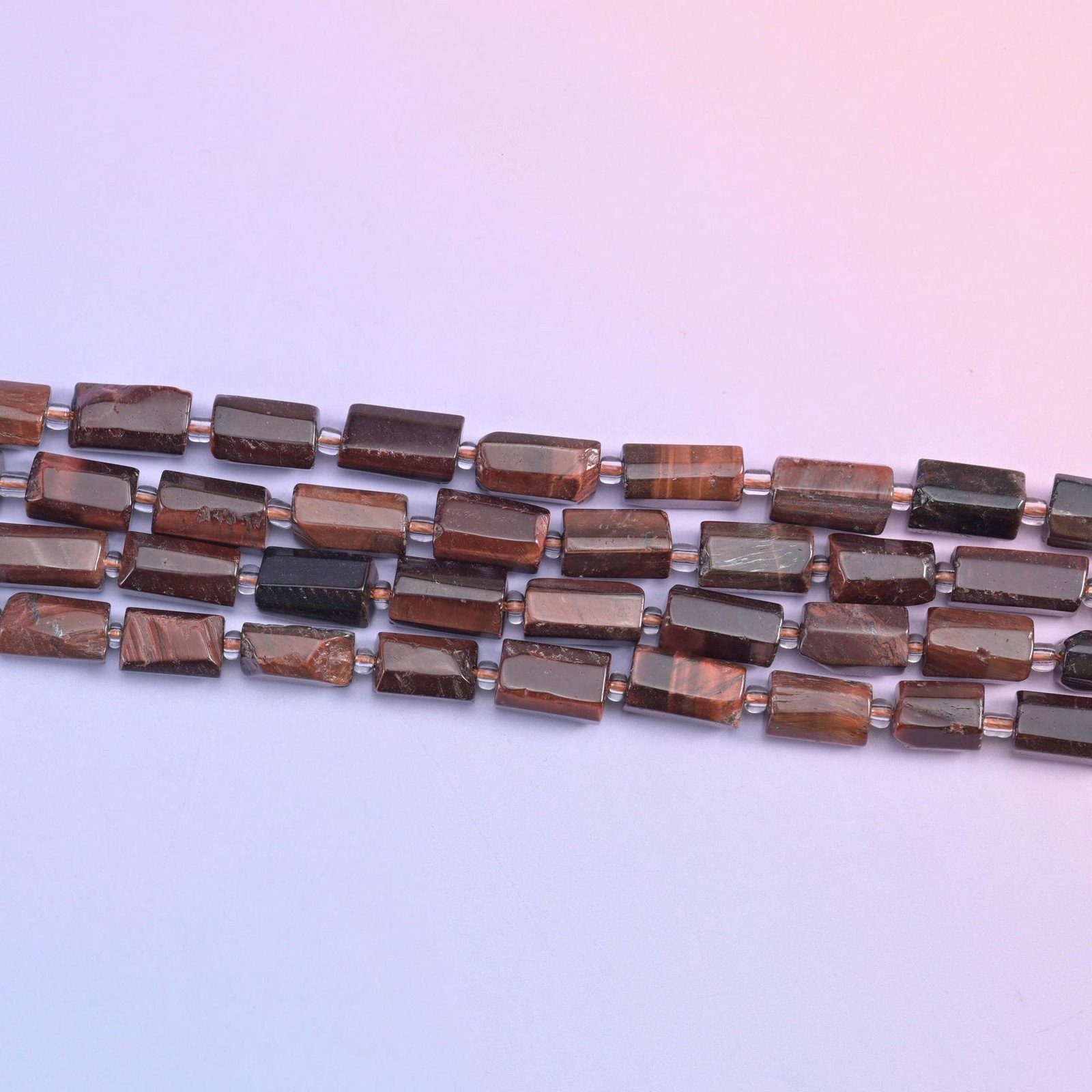 Natural Red Tiger Eye Faceted Tube Beads Size 12x8mm