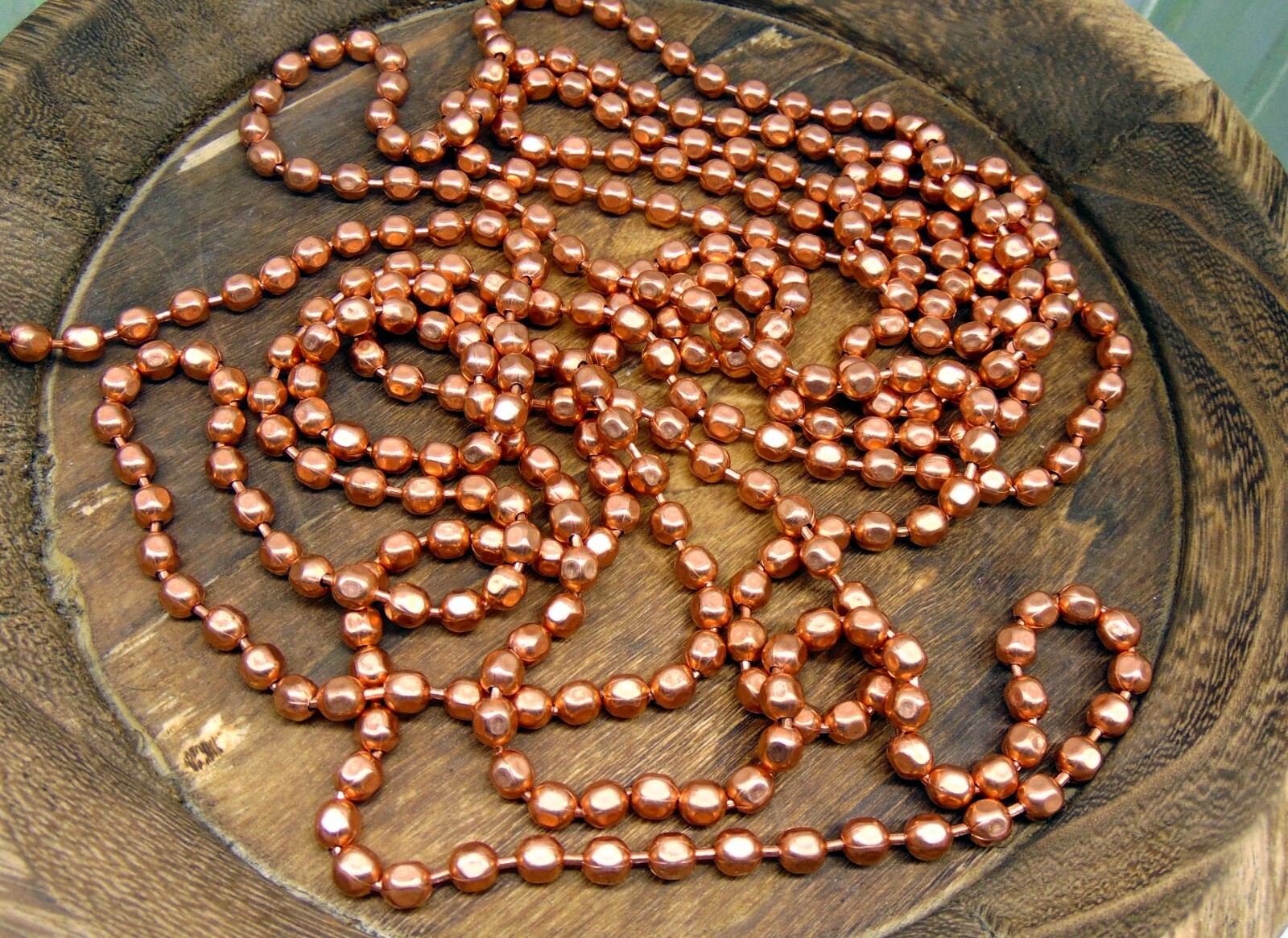 BULK Copper Ball CHAIN Faceted 6.3mm bead ~ Various Lengths + Connectors USA