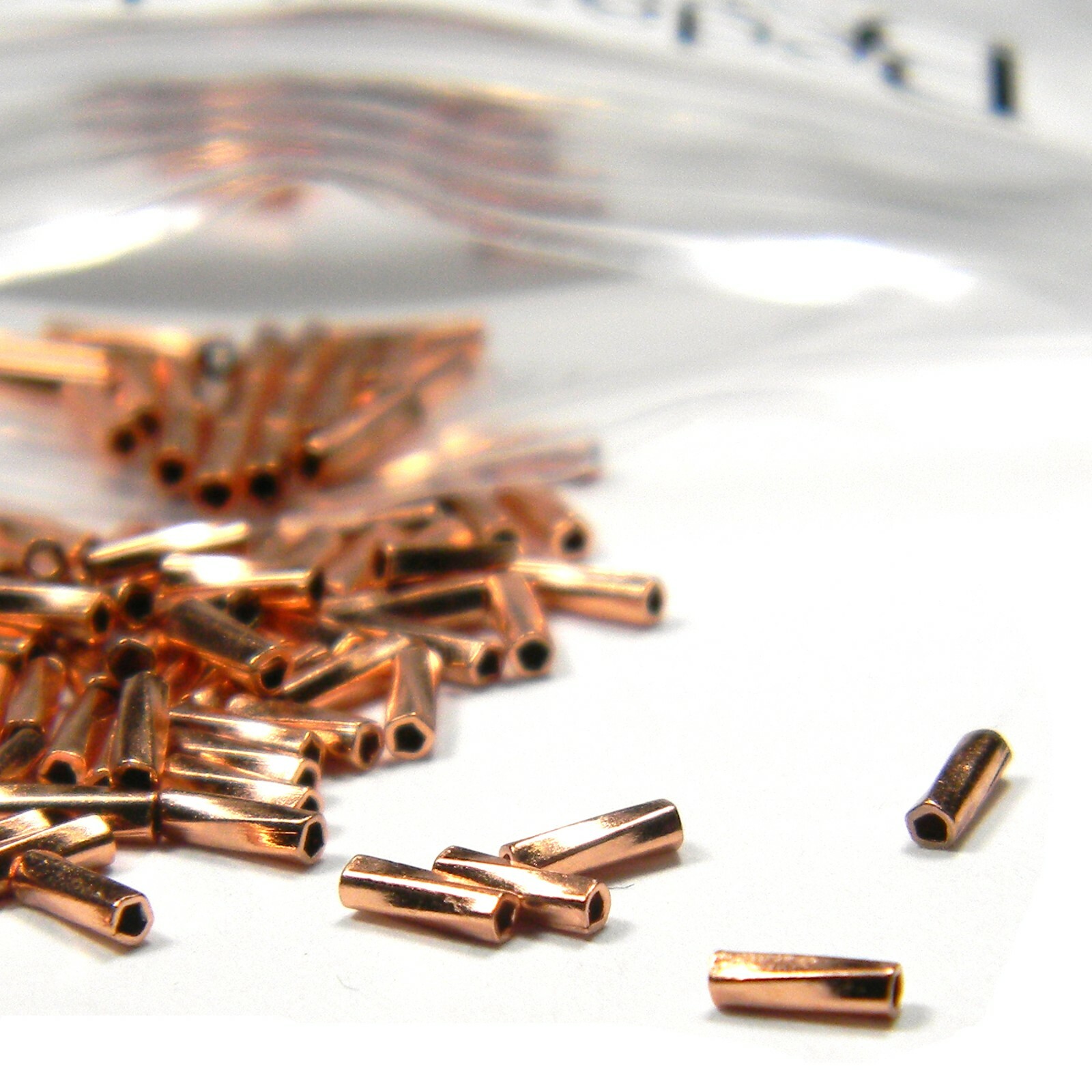 100 Shiny Pure Solid Copper Small Twisted 4mm Long Tube Spacer Jewelry Beads
