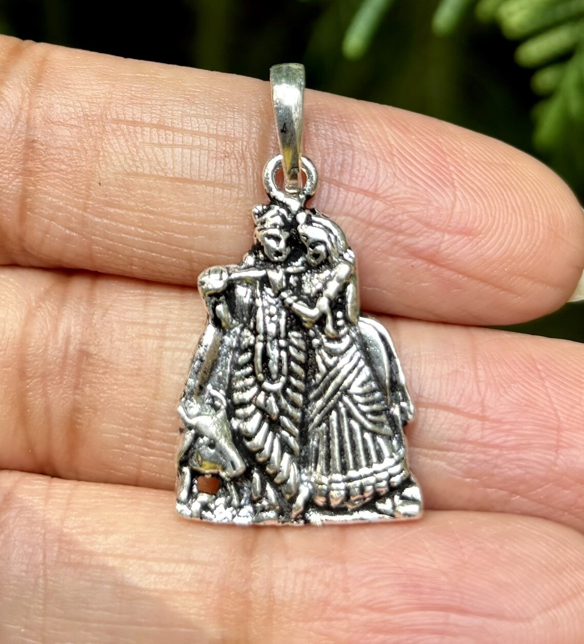 925 Sterling Silver Lord Radha Krishna Pendant, Wearing Temple, Puja 3.1 gm