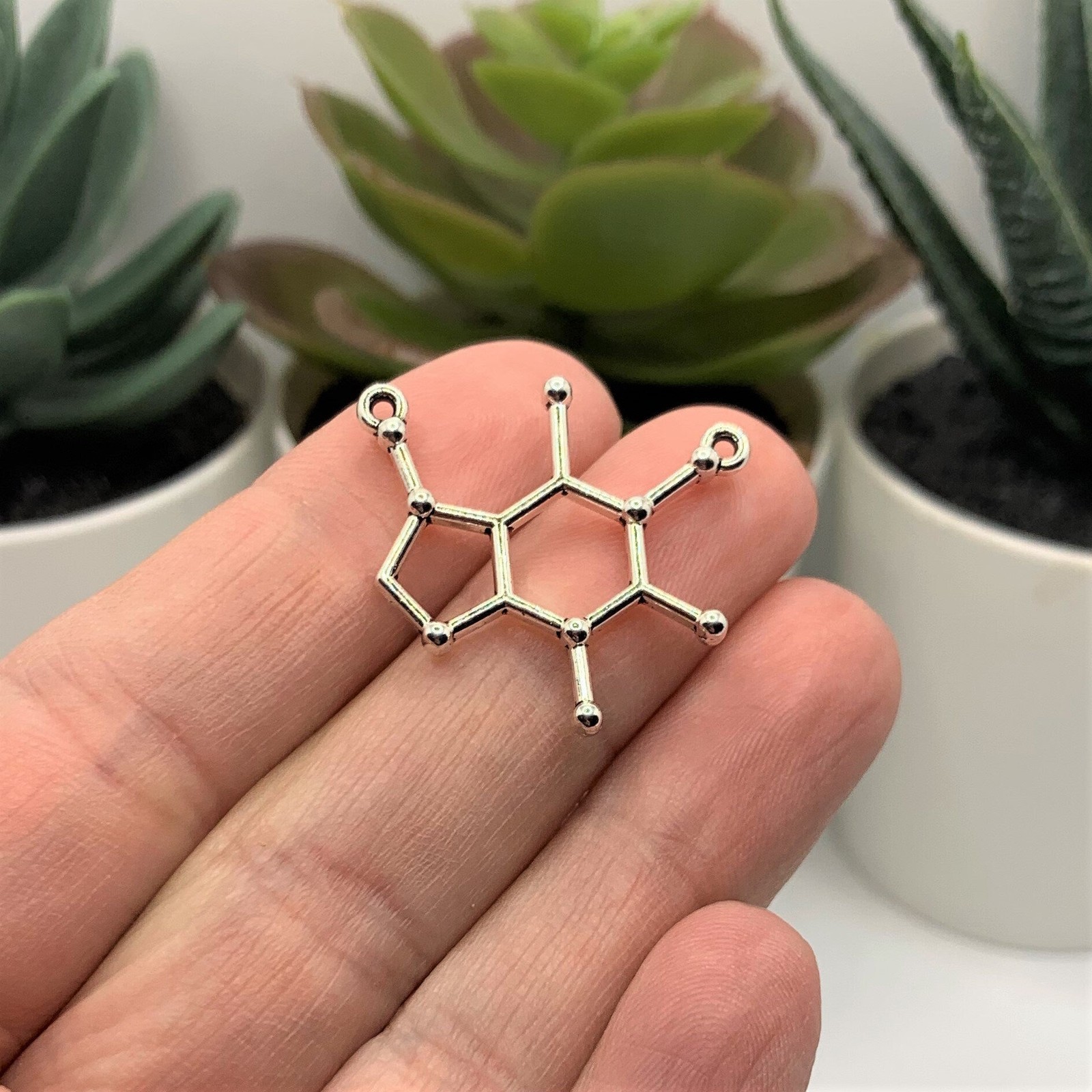 Silver Caffeine Molecule Connector Charms, 24x26mm – US Seller