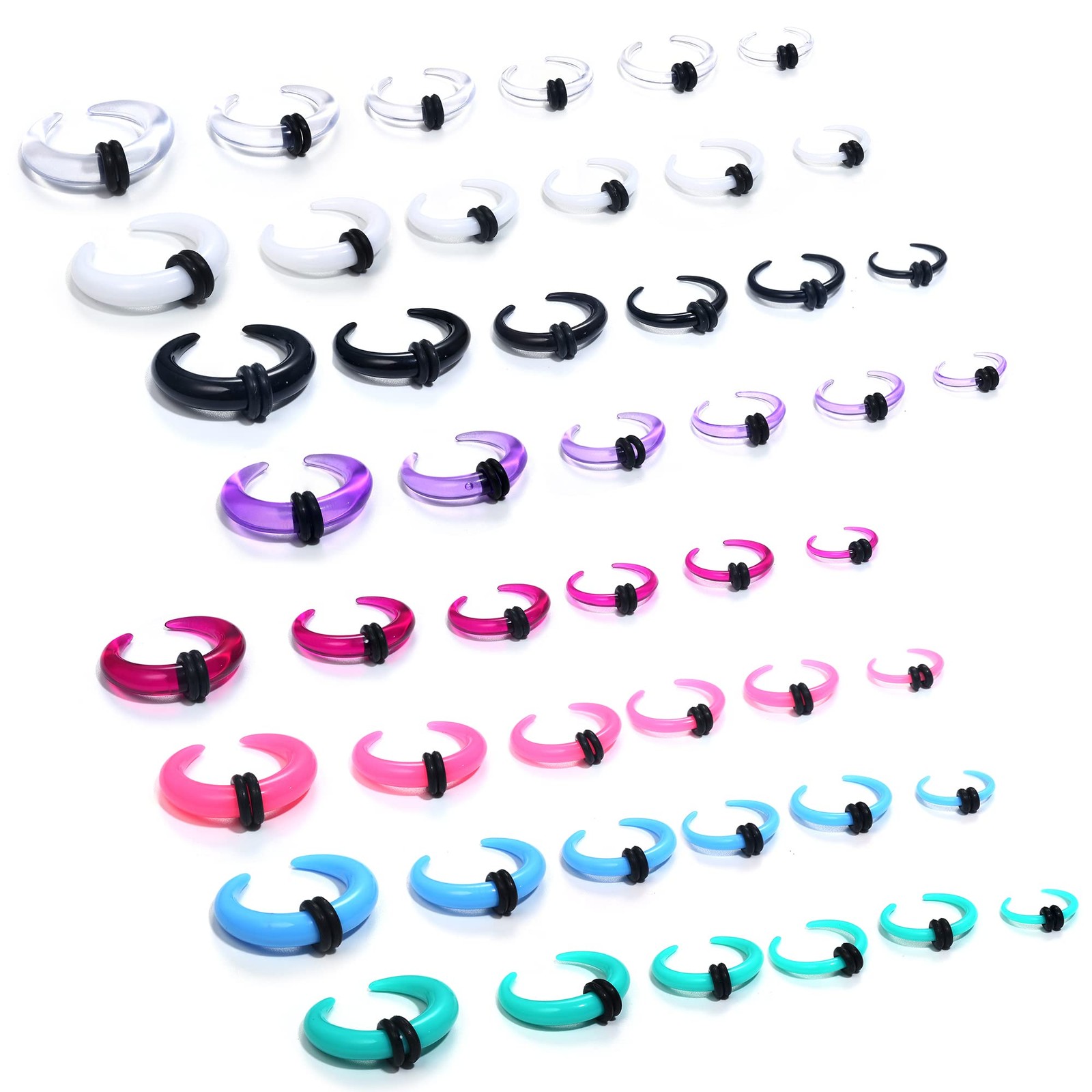 YADOCA 48Pcs Acrylic Septum Stretching Kit 14G 12G 10G 8G 6G 4G 4G, A
