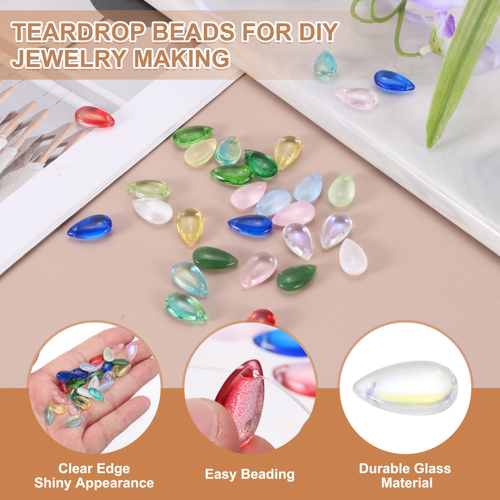 50Pcs Crystal Teardrop Beads, Top Drilled Charm Czech, AB Transparent Colors