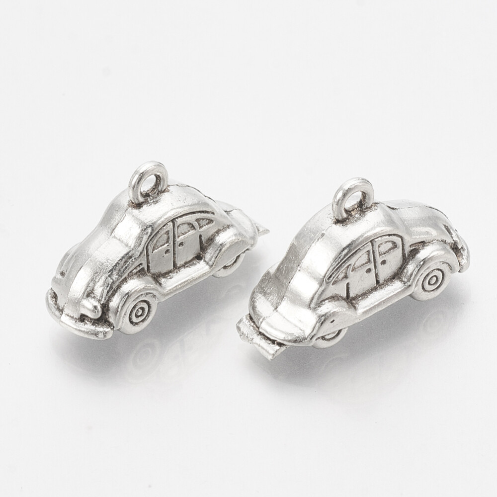 Beetle Car Charms Antiqued Silver Vintage Style Bug Jewelry Supplies 22mm 4pcs
