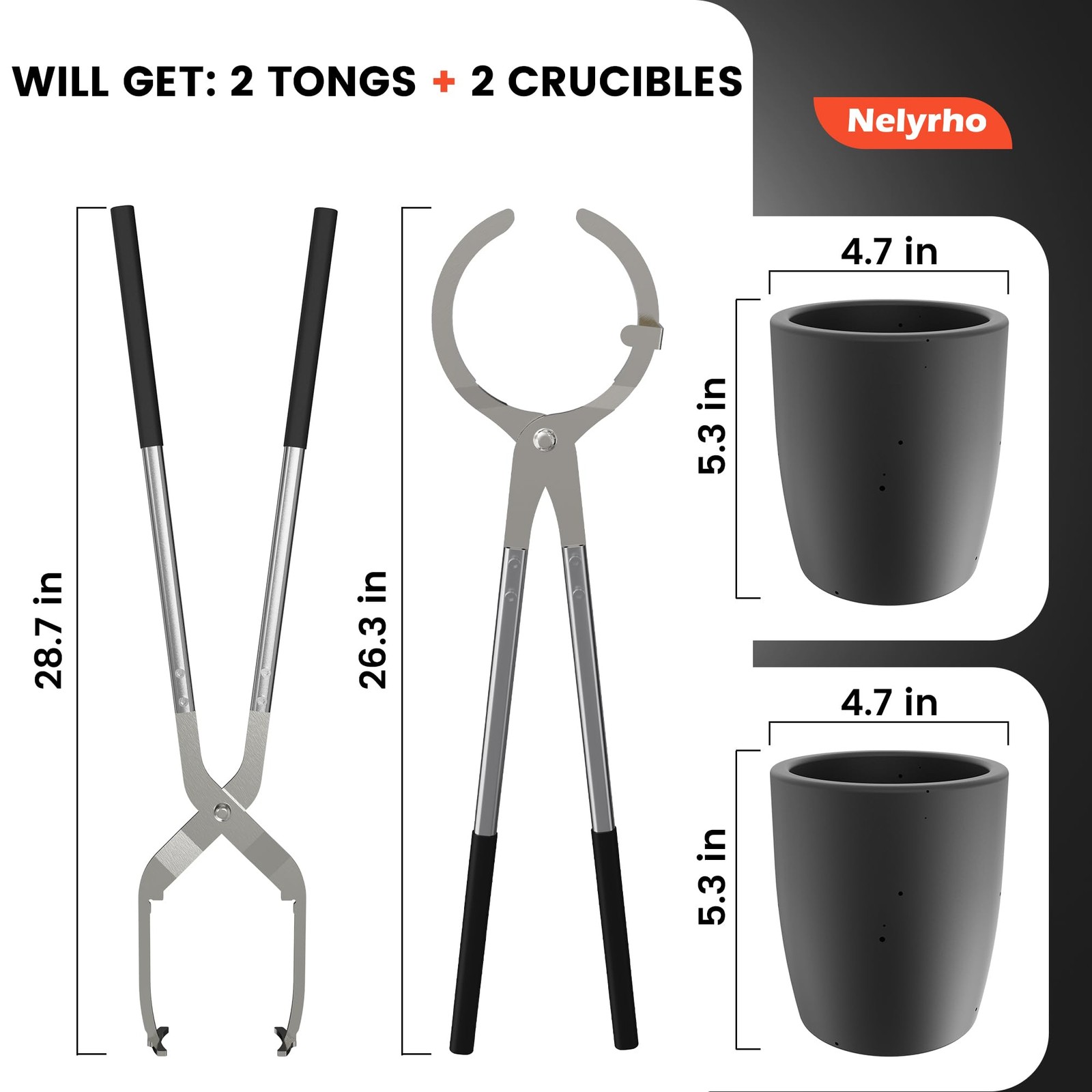 Nelyrho 5 15Lbs-7Kg Crucible Tongs Set Lifting Tongs Pouring Tongs And 2