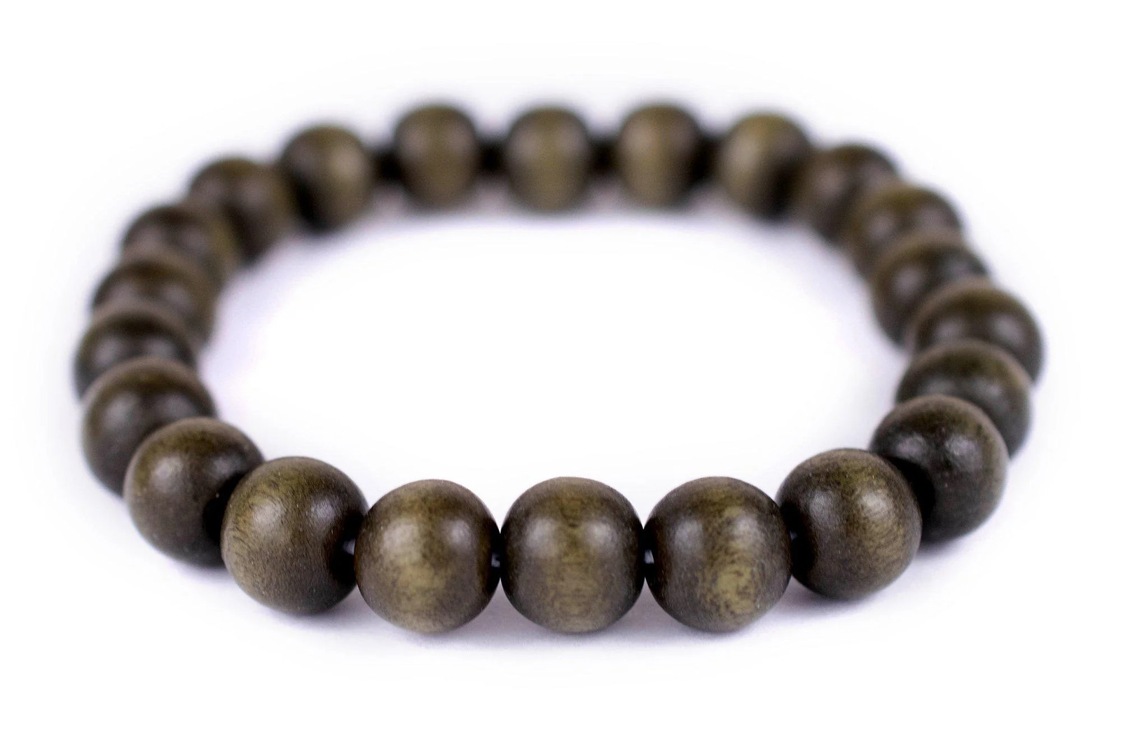 Olive Green Wood Bracelet 10mm Round Large Hole
