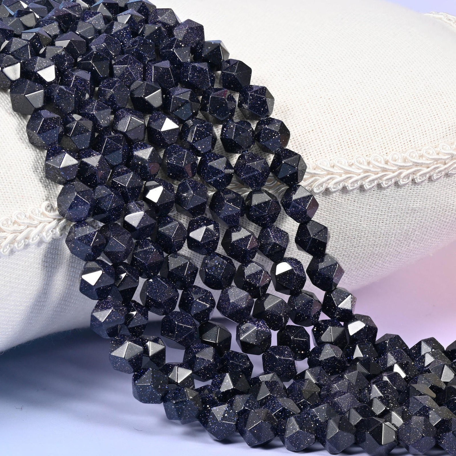 Blue Sandstone Diamond Star Cut Beads 6mm 8mm 10mm 15.5 Inch Strand
