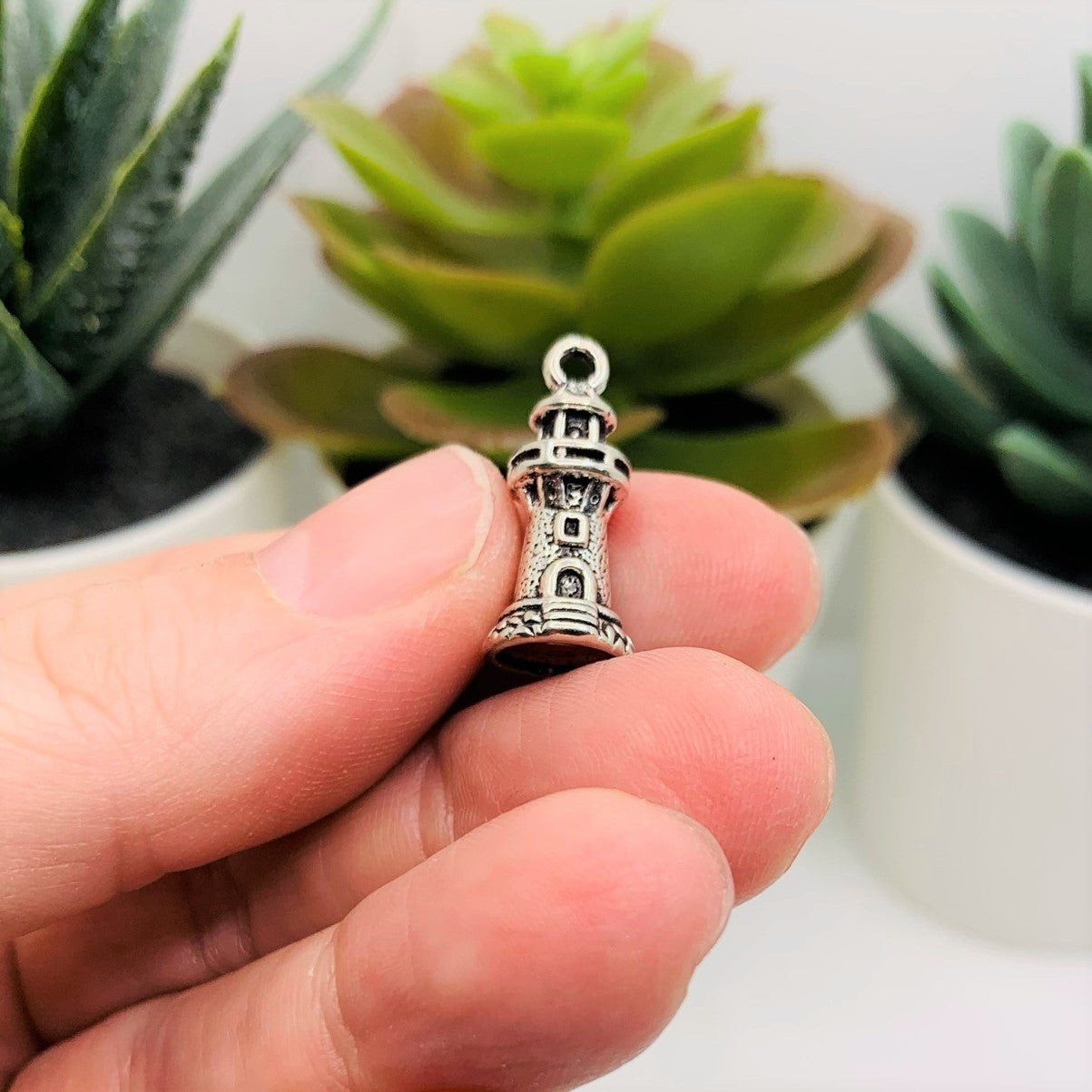 Silver Lighthouse 3D Nautical Charms, 21x10mm – US Seller