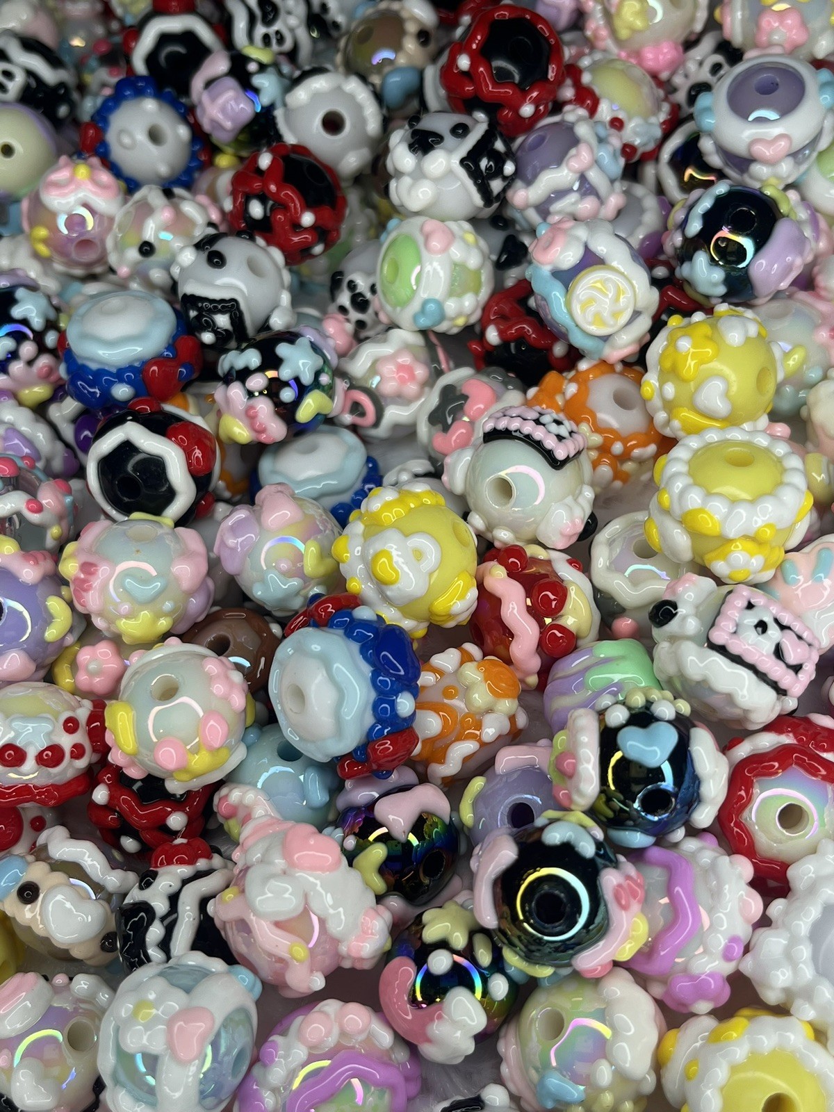 50 Pieces 16mm Hand Painted Beads DIY Crafts, Pens, Key Chains Mixed Multi-Color