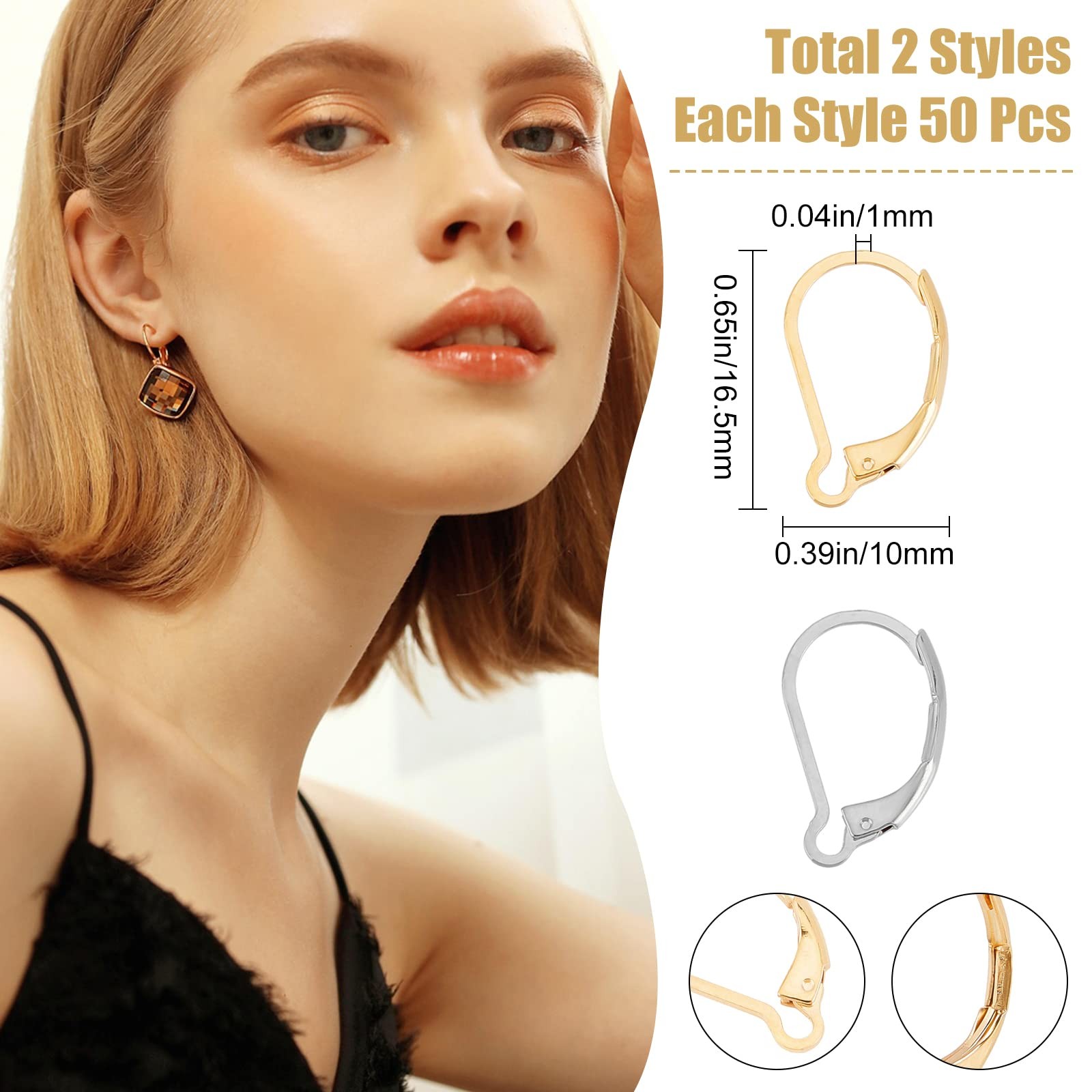 Beebeecraft 100Pcs Real 24K Gold Plated Leverback Earwires French Earring Hooks