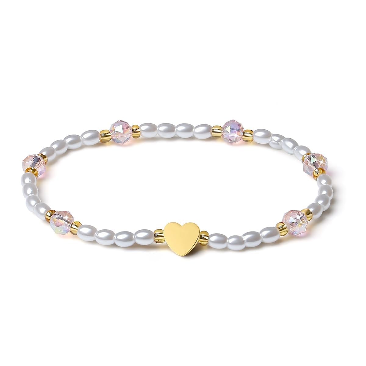 Handmade Original Gold Heart Austrian Crystal 4mm Pearl Stretch Jewelry Bra – 07