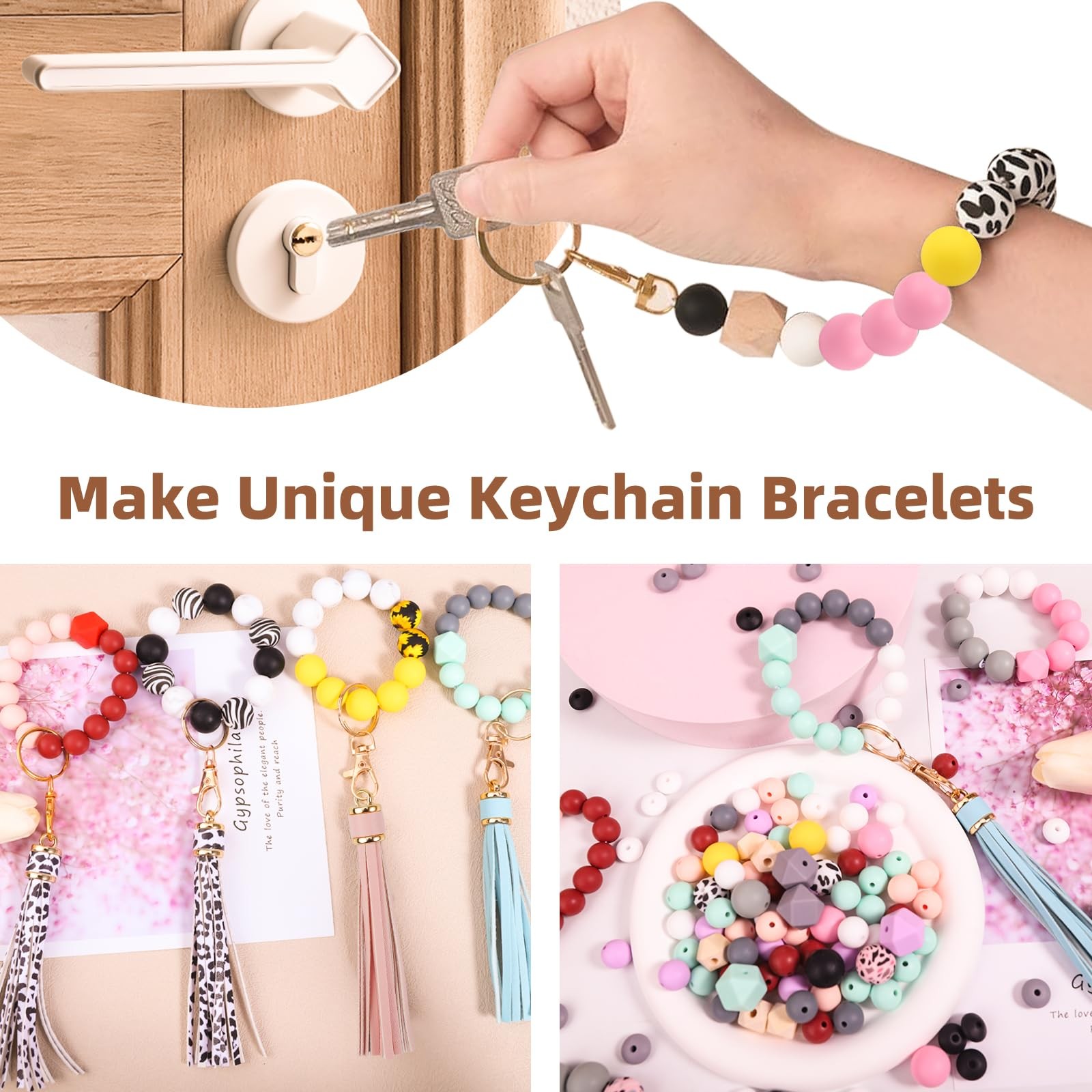 141pcs Silicone Beads for Keychain Making Kit 15mm 12mm Round 14mm Polygonal …