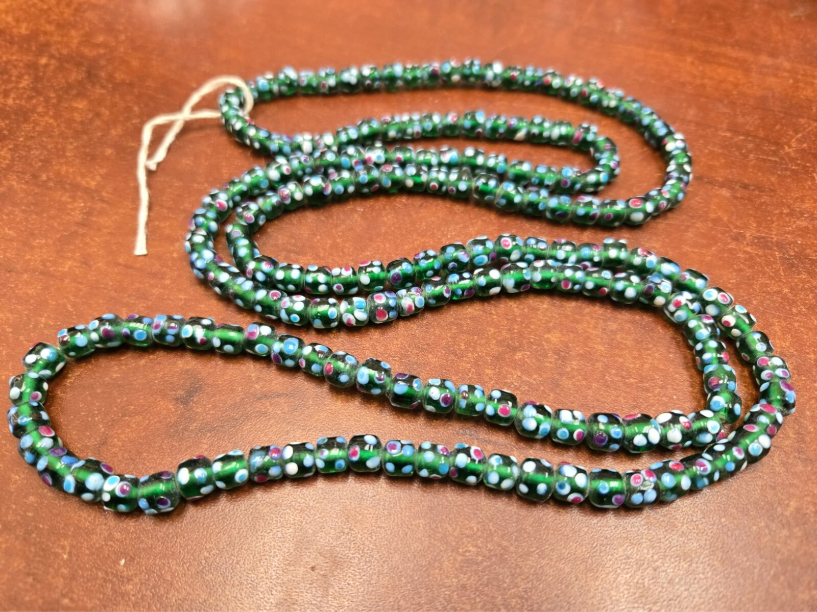 180 PCS HANDMADE FANCY GREEN DOTTED GLASS TUBE BEADING BEADS 6mm