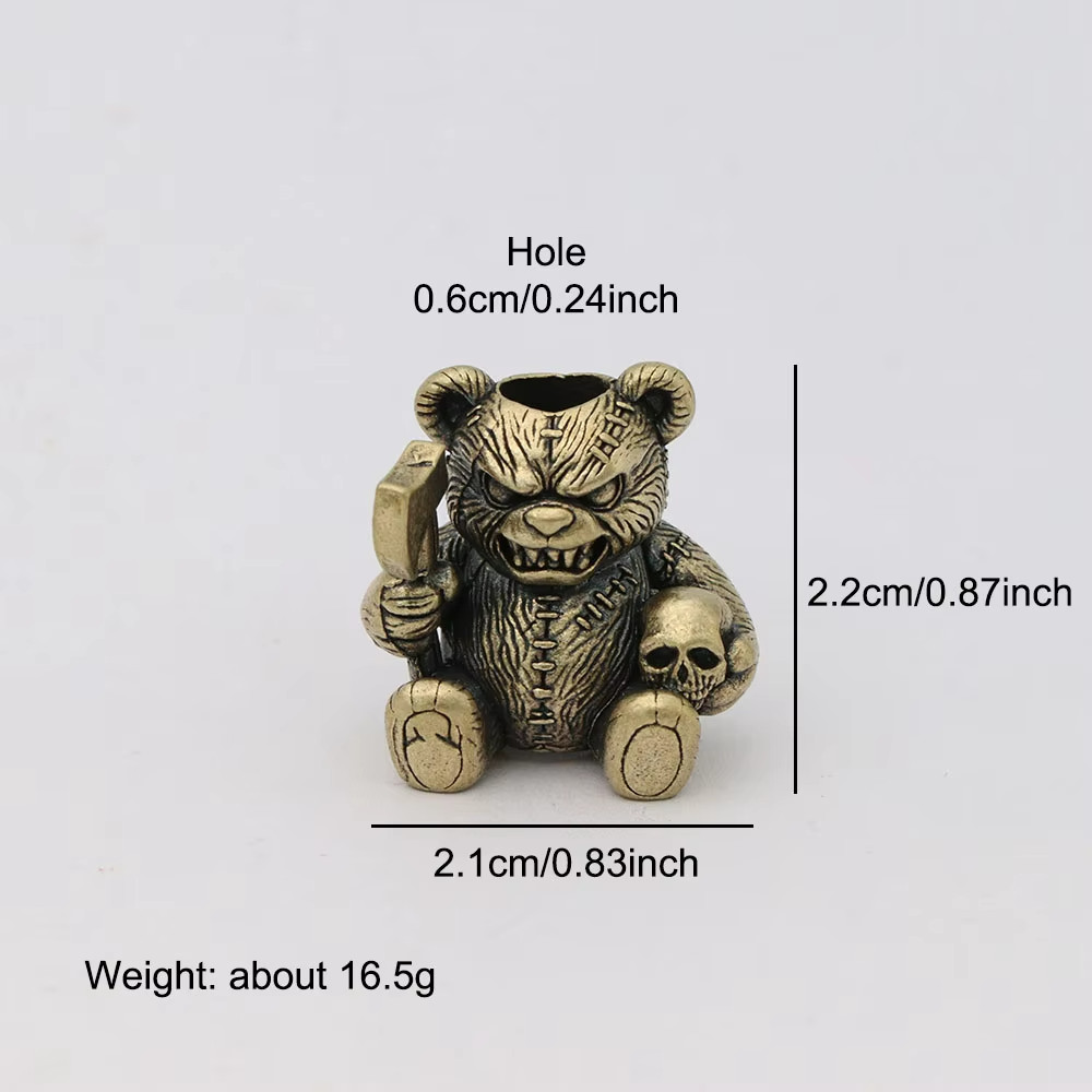 Bear Skull Brass Knife Bead EDC Paracord Lanyard DIY Outdoor Charm Pendant Beads