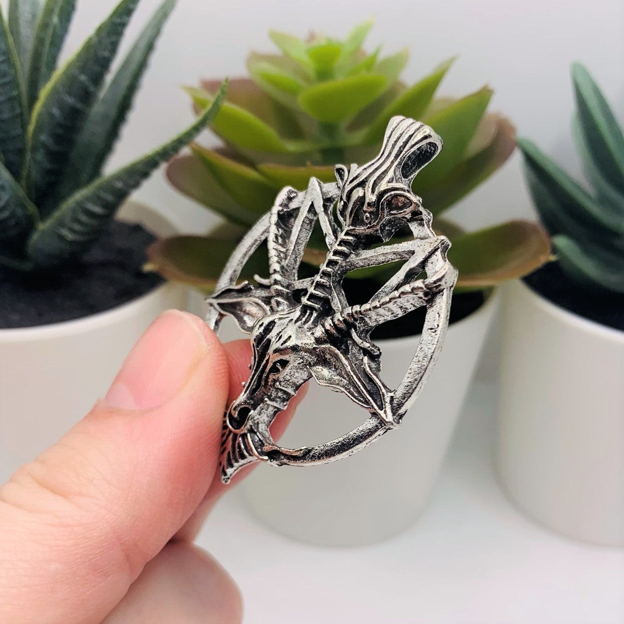 Silver Baphomet Pentagram Satan Pendants, 34x46mm – US Seller
