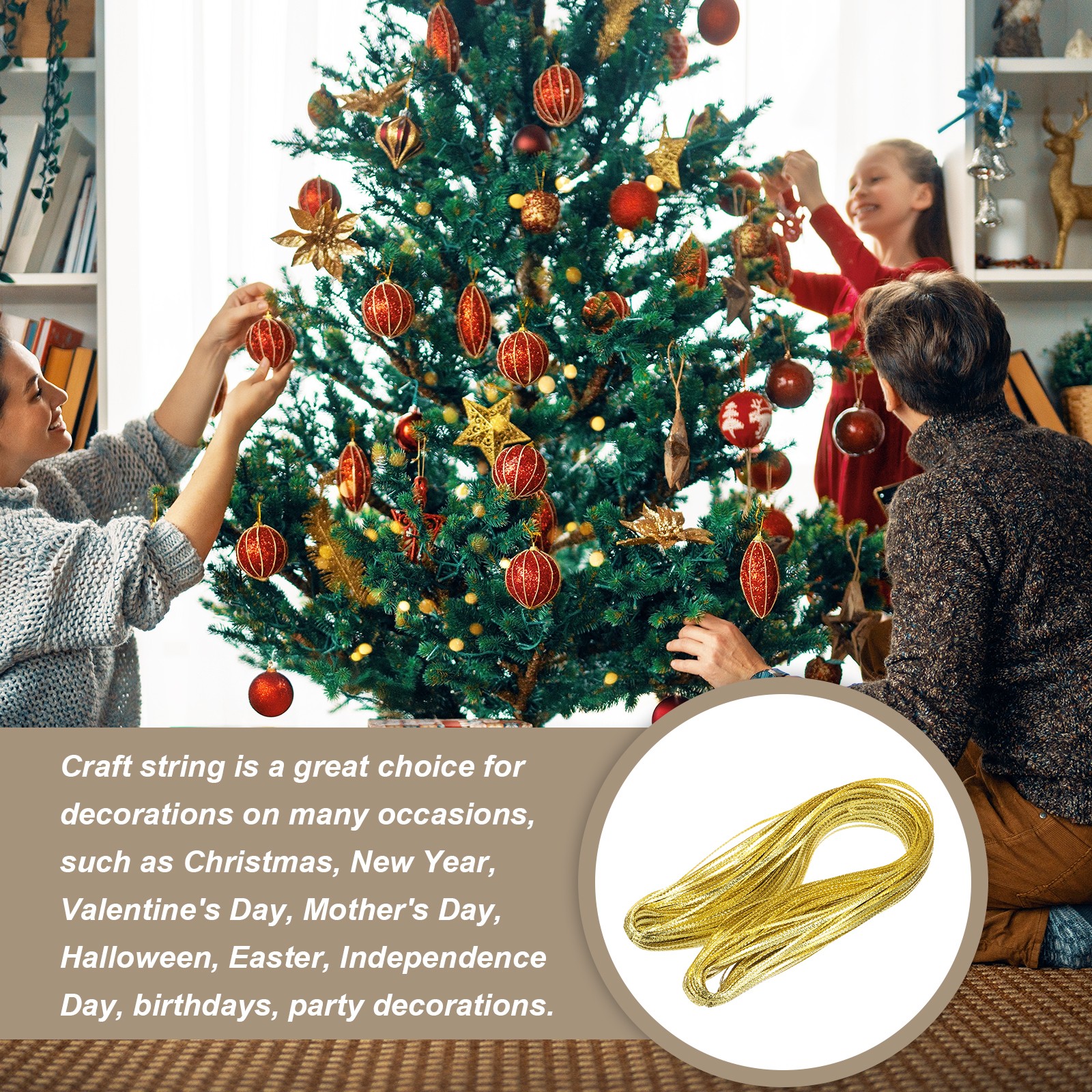103 Yard Metallic Thread Cord, 3mm(0.12inch) Flat Rope Ribbon String,Light Gold