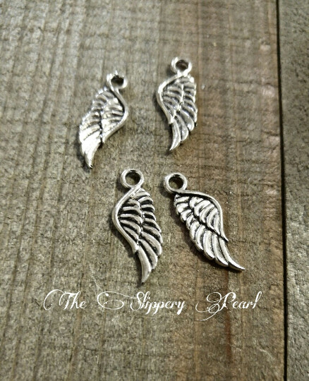 Angel Wing Charms Antique Silver Tone 2 Sided Pendants 21mm 10pcs