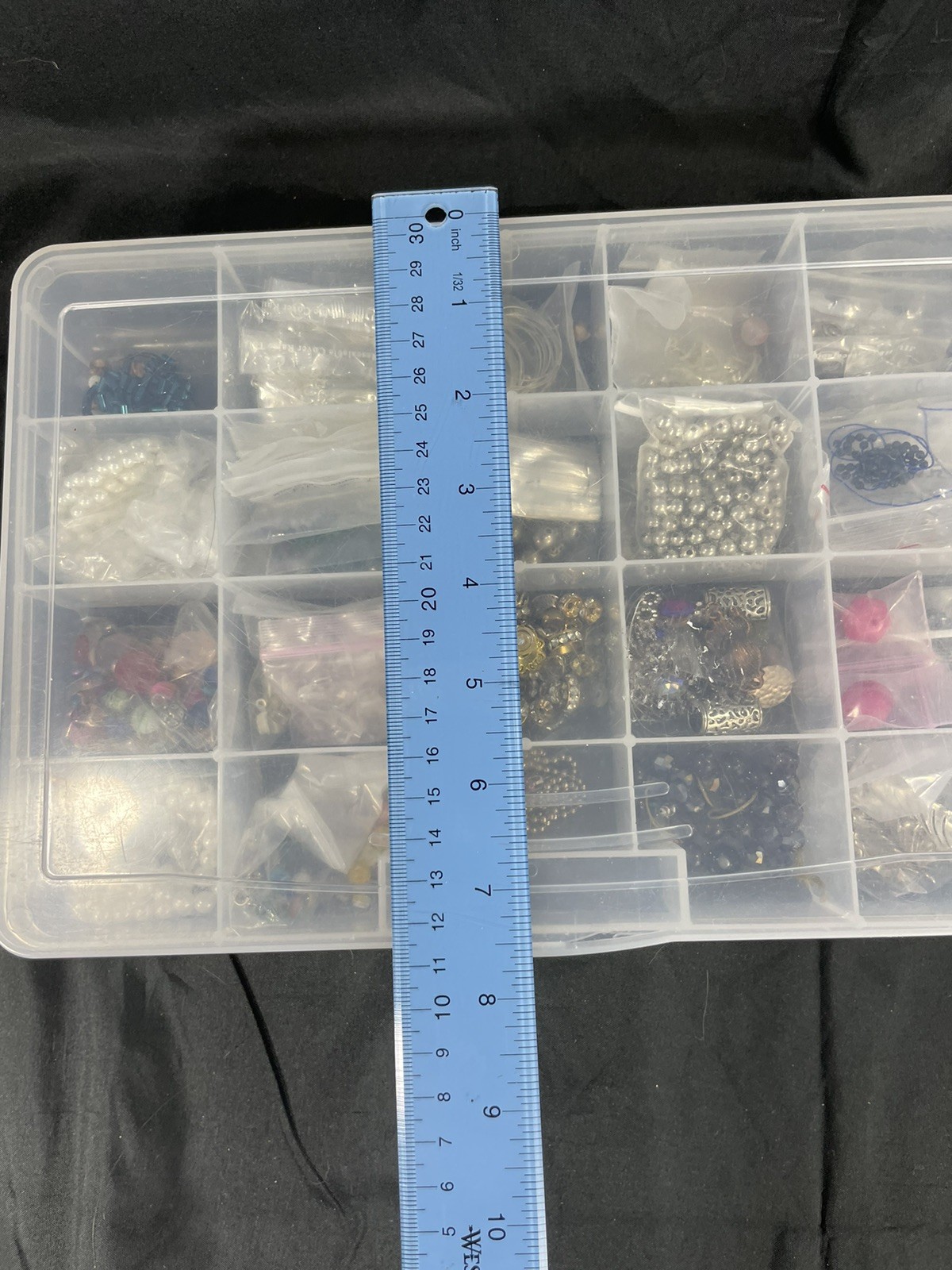 Assorted Lot Of Jewelry Making Supplies Plastic Tote Included New and Used