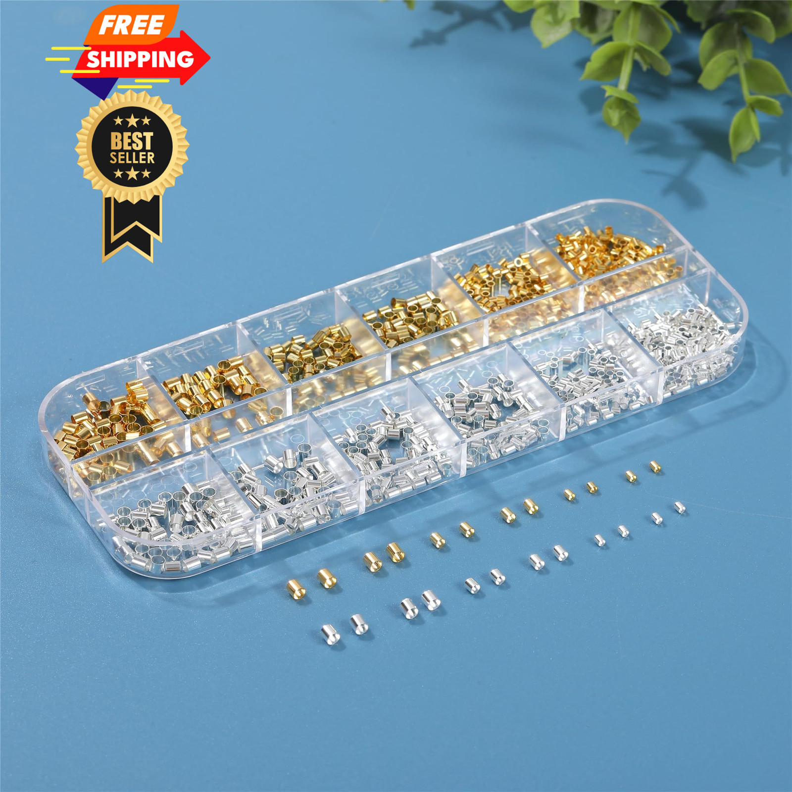 Hudinsun 1050 Pcs Silver and Gold Crimp 1.5mm 2mm 2.5mm, silver gold
