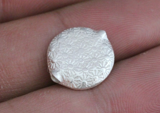 Silver beads Karen hill tribe handmade silver daisy print fancy puffy bead