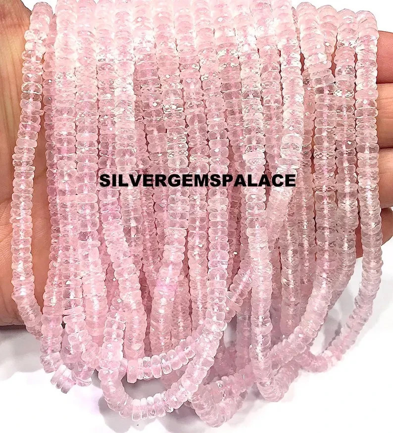 AAA+ Natural Rose Quartz Heishi Cut Great Luster Rose Beads Faceted Tyre Beads.