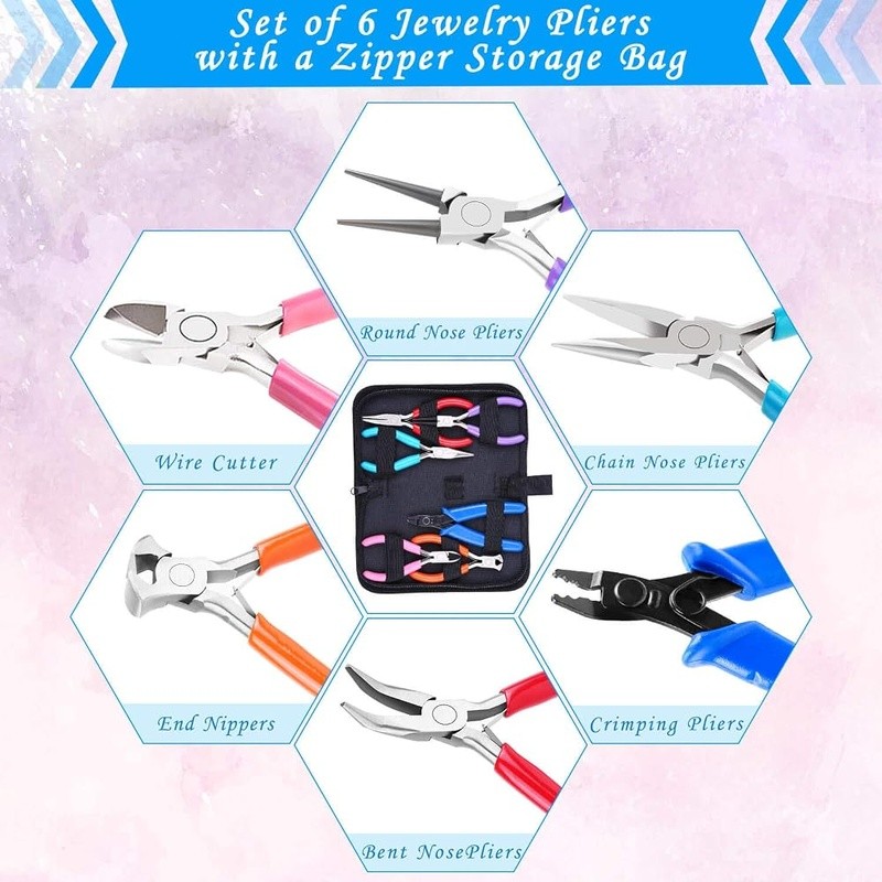 6 Piece Jewelry Making Tools Pliers Set Beading Wire Wrapping Craft DIY New