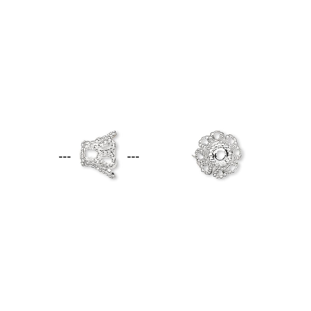 Bead cap, silver-plated brass, 7x5mm basket, fits 7-9mm bead. Sold pkg of 100