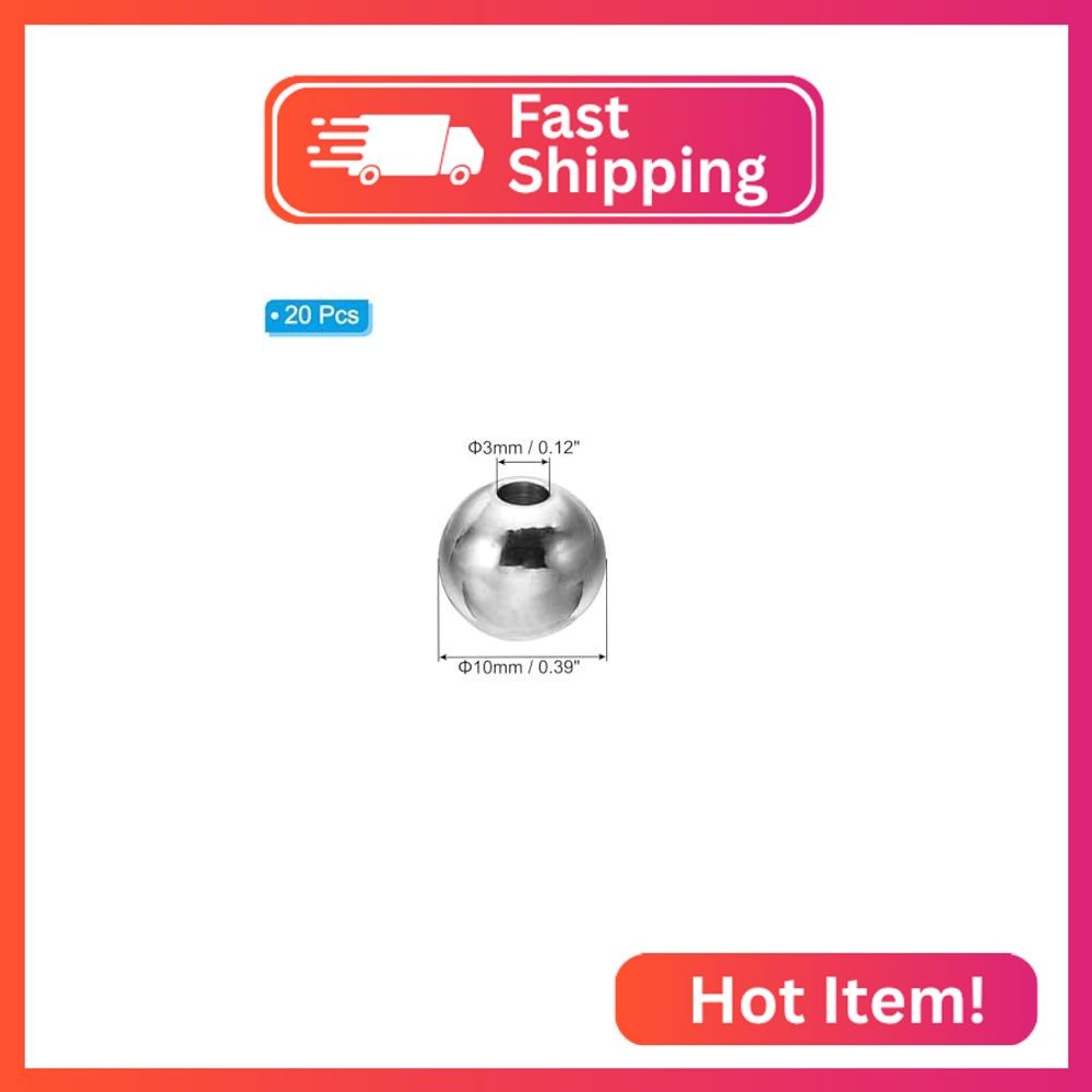 PATIKIL Smooth Round Spacer Beads, 20 Pcs 10mm OD 3mm ID 304 Stainless Steel Loo