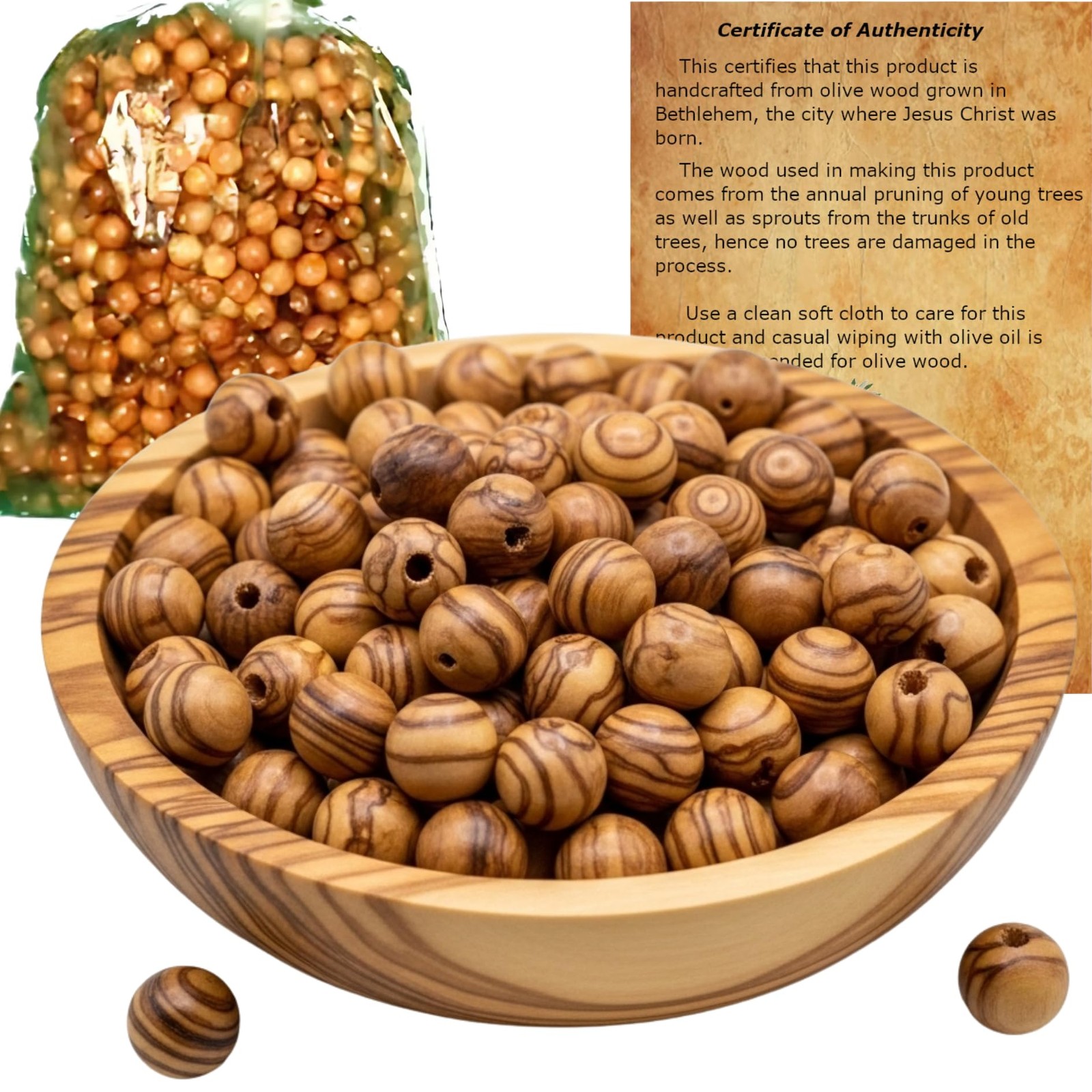Holy Land Market Olive Wood Rosary Beads 8Mm – 500 Beads Handcrafted In