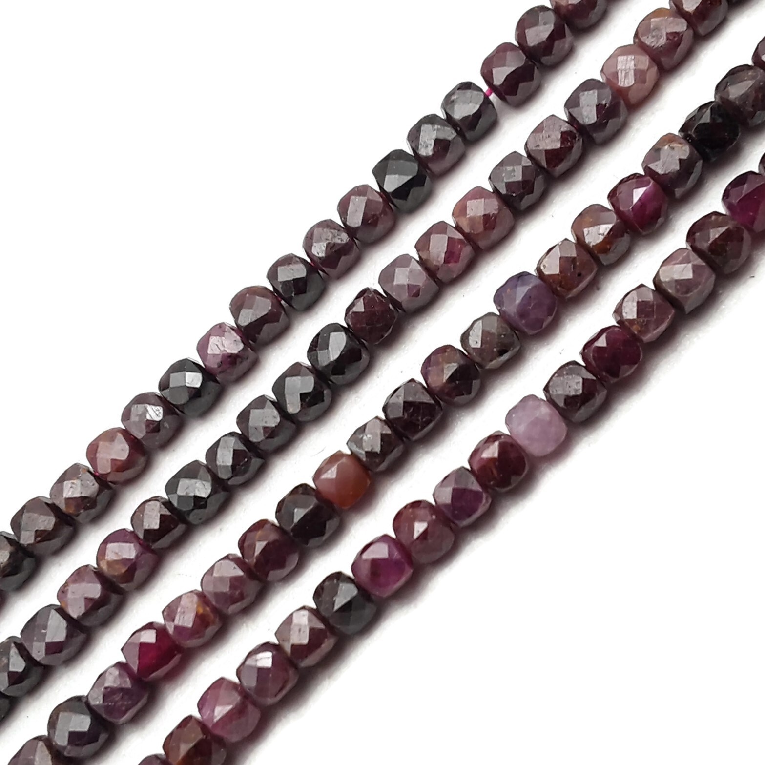 Natural Ruby Faceted Square Cube Dice Beads Size 4mm 15.5″ Strand