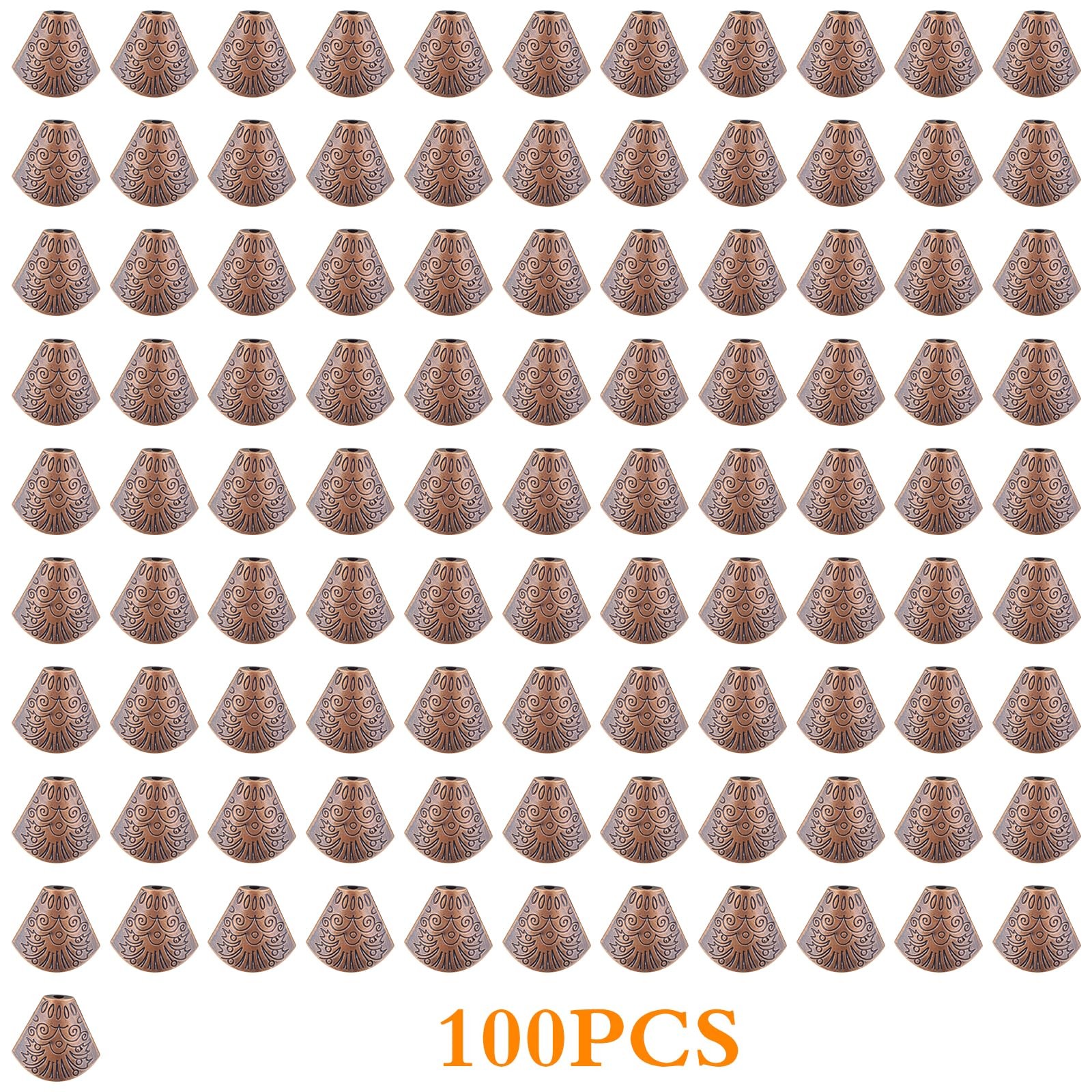 100pcs Antique Red Copper Bead Cone End Caps Tibetan Alloy Spacer Bead Caps C…