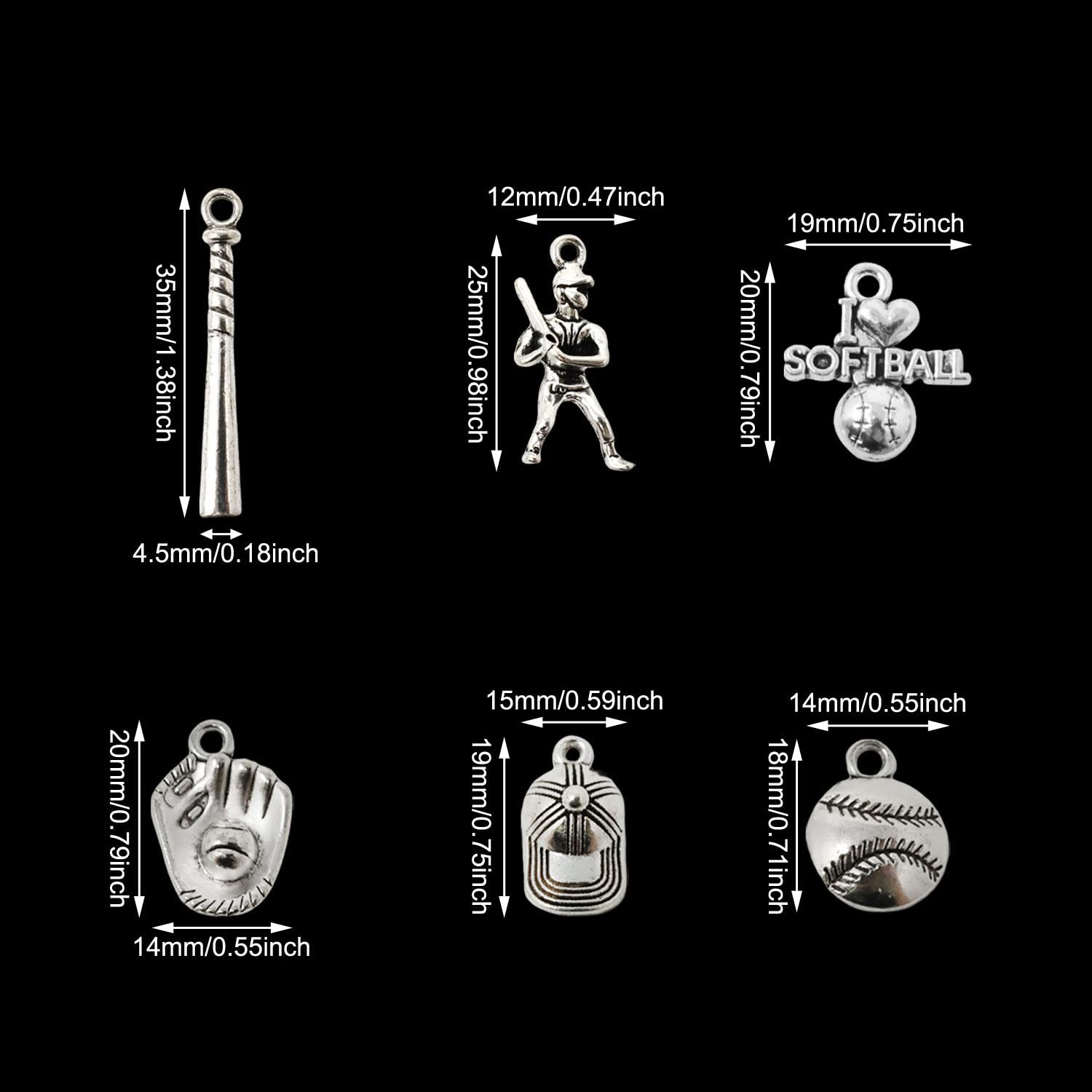 Honbay 60PCS Alloy Ball Sports Charms Softball Charms Pendant Softball Gloves Ba
