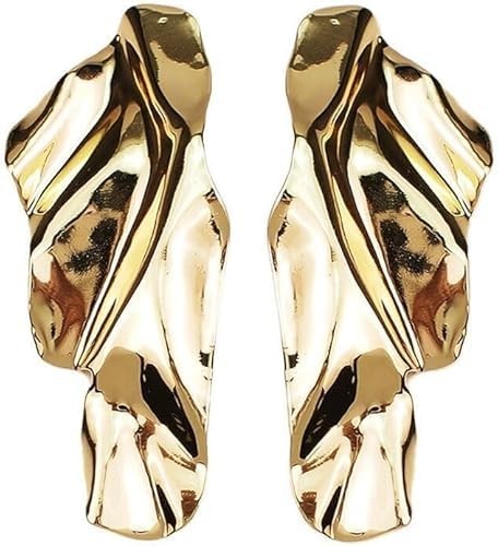 Geometric Texture 3D Large Metal Simple Modern Ripple Crumpled Earrings Irr – 01