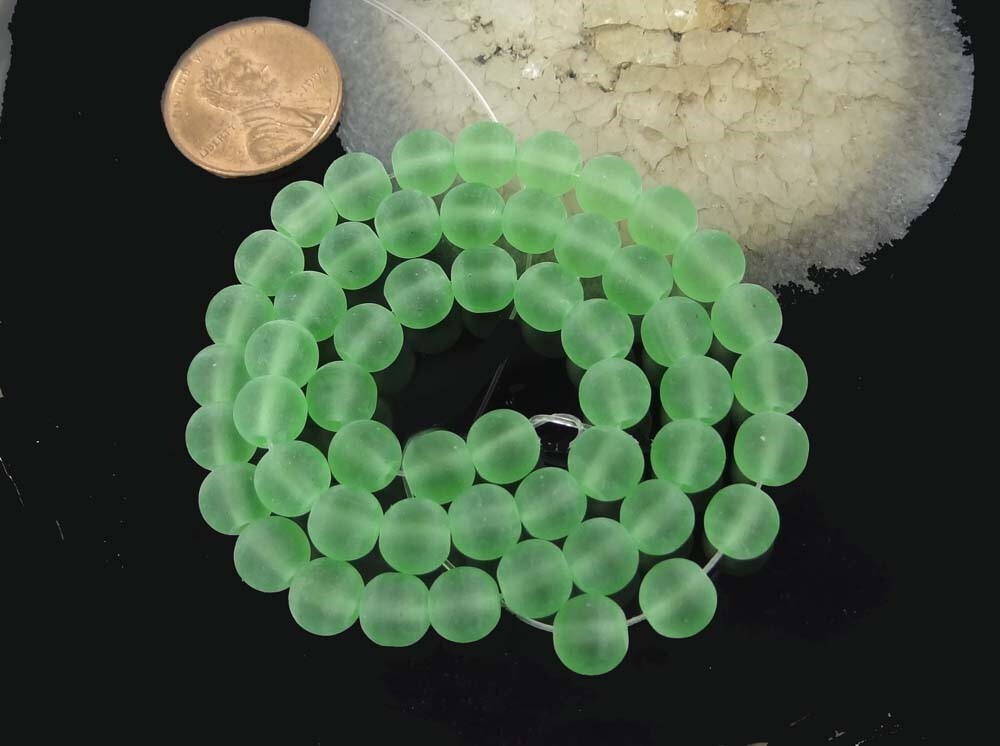 50 Czech Frosted Sea Glass Round / Rocaille Beads Matte – Sea Foam Green 6mm
