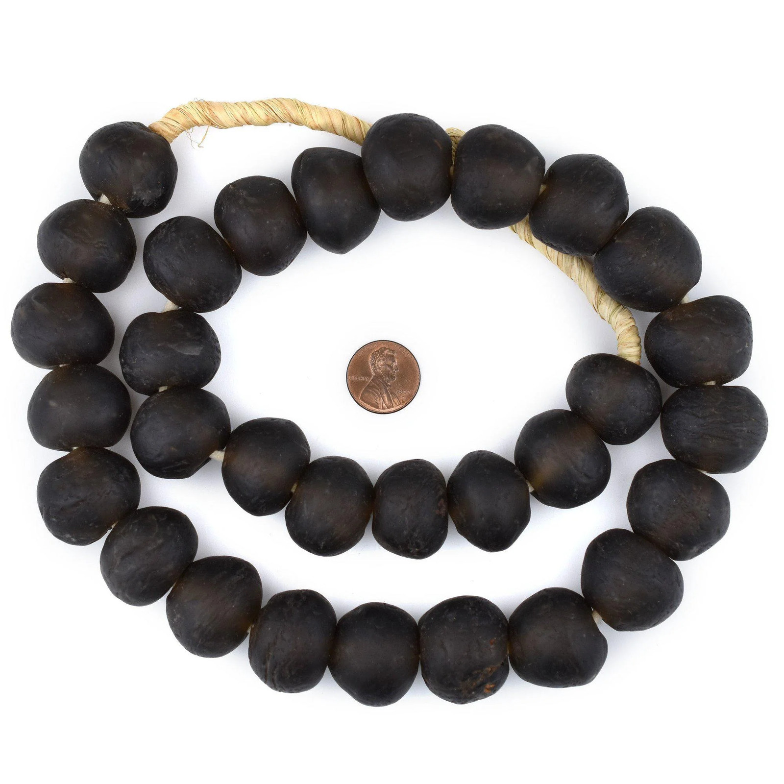 Jumbo Dark Brown Recycled Glass Beads 23mm Ghana African Sea Glass Round